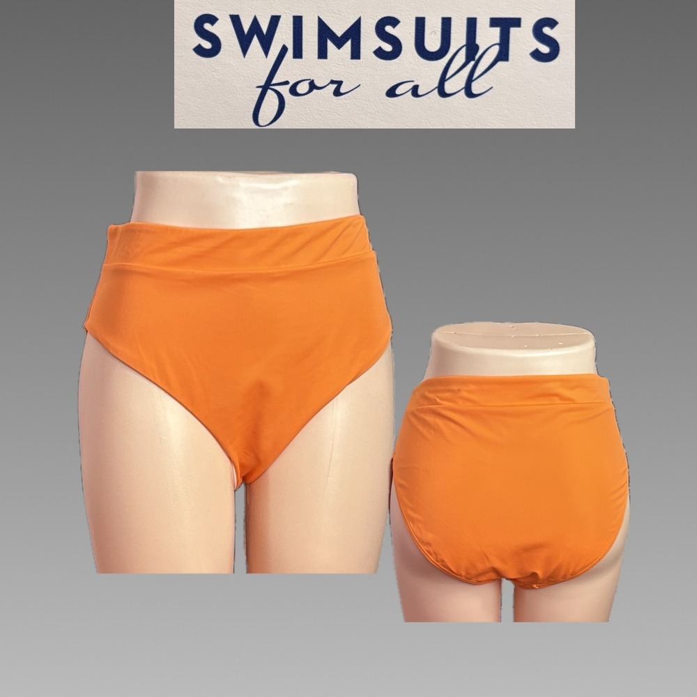 Swimsuits For All 18 Orange High Waisted Swim Bottoms Wide Waistband Brief Style